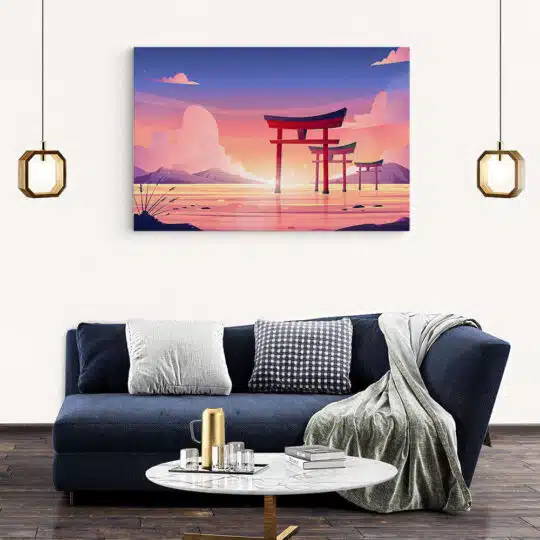 Tablou peisaj japonez cu porti torii si lac la apus 5475 living modern 2