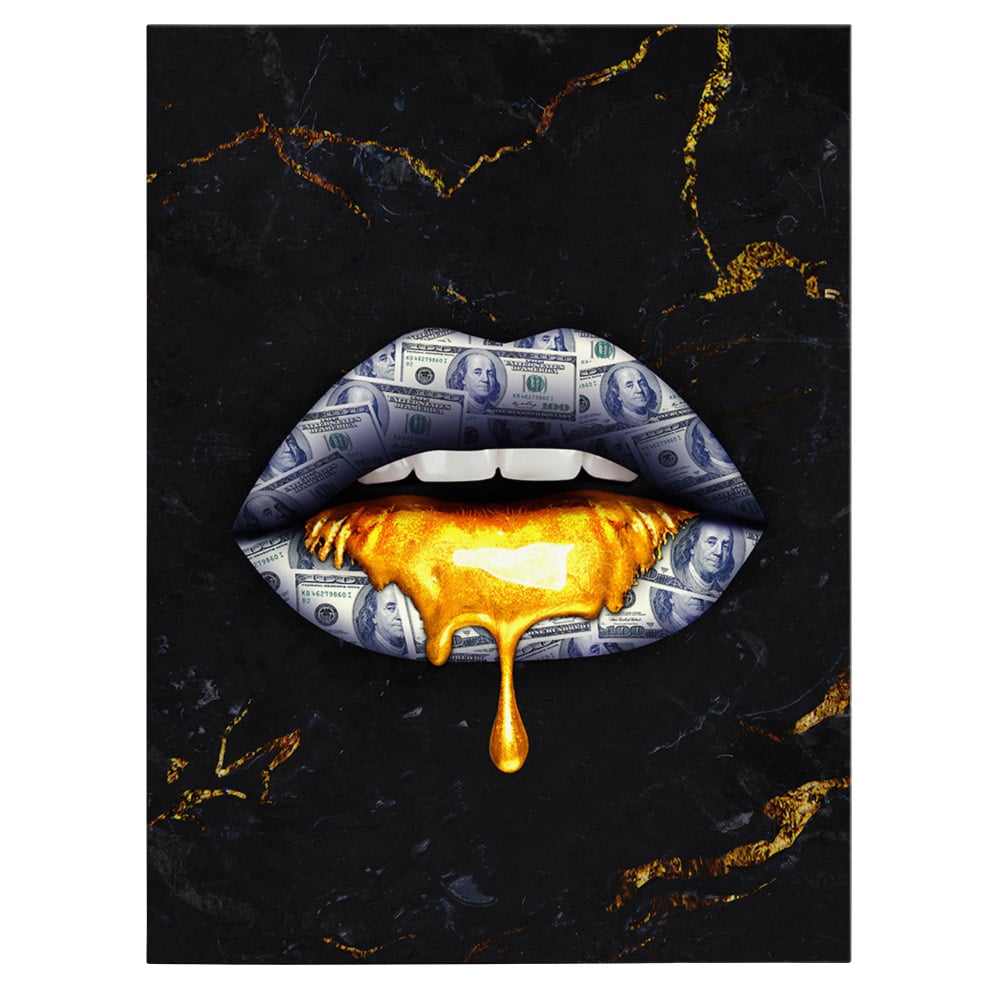 Machiaj auriu buze bancnota tablou - Material produs:: Poster pe hartie FARA RAMA, Dimensiunea:: 80x120 cm