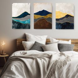 Set 3 tablouri Boho abstract peisaj munti 2854 dormitor
