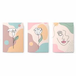 Set 3 tablouri Boho minimalism flori portret femeie 2793