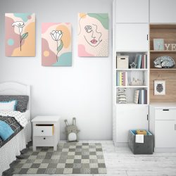 Set 3 tablouri Boho minimalism flori portret femeie 2793 dormitor