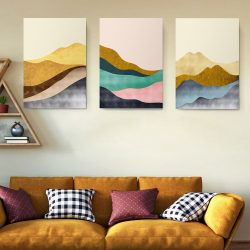 Set 3 tablouri Boho minimalism peisaj dealuri 2853 Living