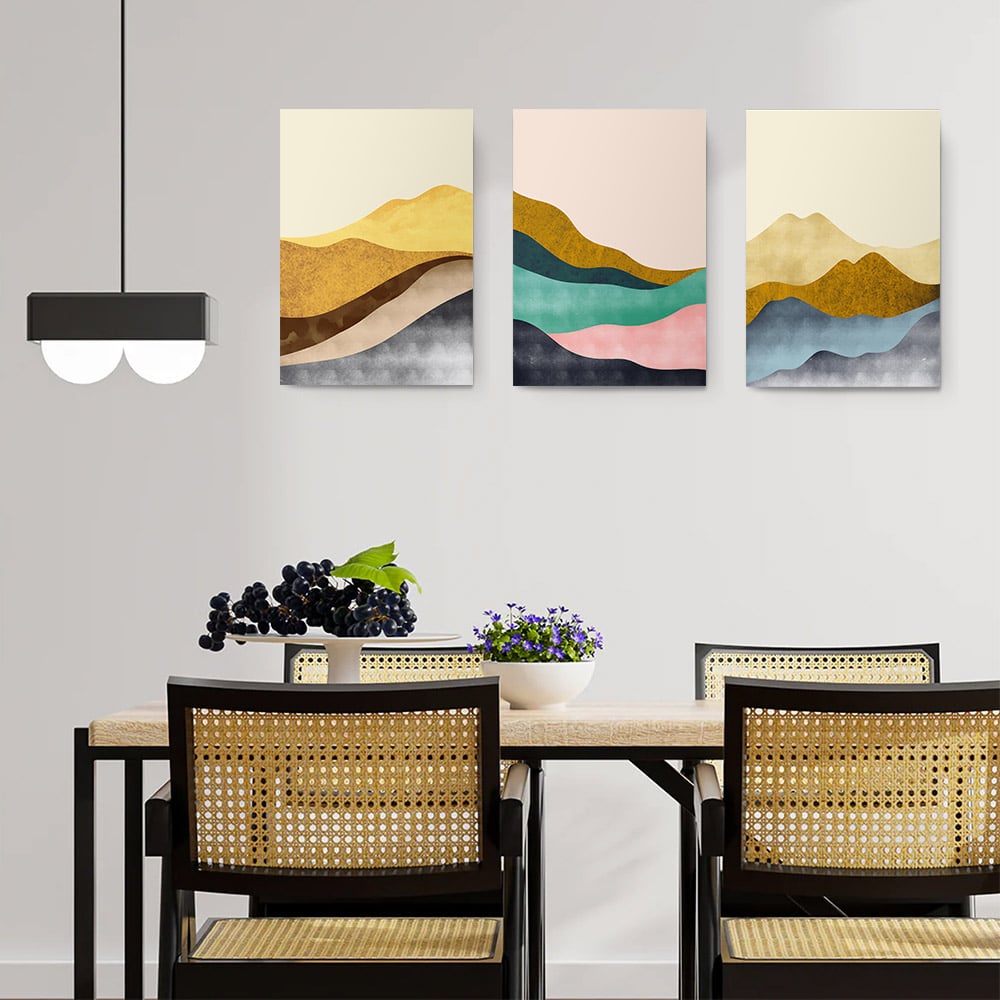 Set 3 tablouri Boho minimalism peisaj dealuri - Dimensiune multicanvas: 3 tablouri 80x120 cm