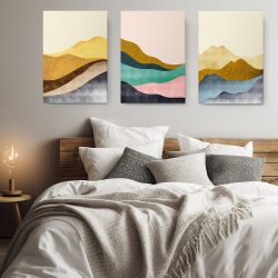 Set 3 tablouri Boho minimalism peisaj dealuri 2853 dormitor