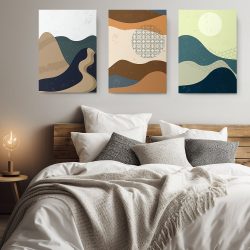 Set 3 tablouri Boho minimalism peisaj forme abstracte 2847 dormitor