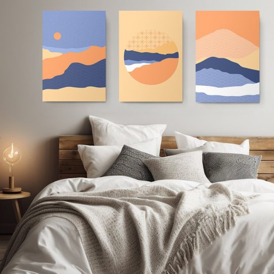 Set 3 tablouri Boho minimalism peisaj marin 2846 dormitor