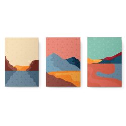 Set 3 tablouri Boho minimalism peisaj munte apa 2850