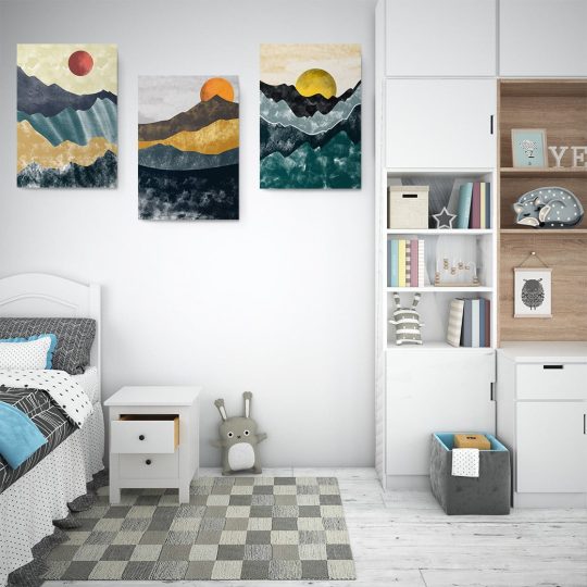 Set 3 tablouri Boho minimalism peisaj munti 2843 dormitor