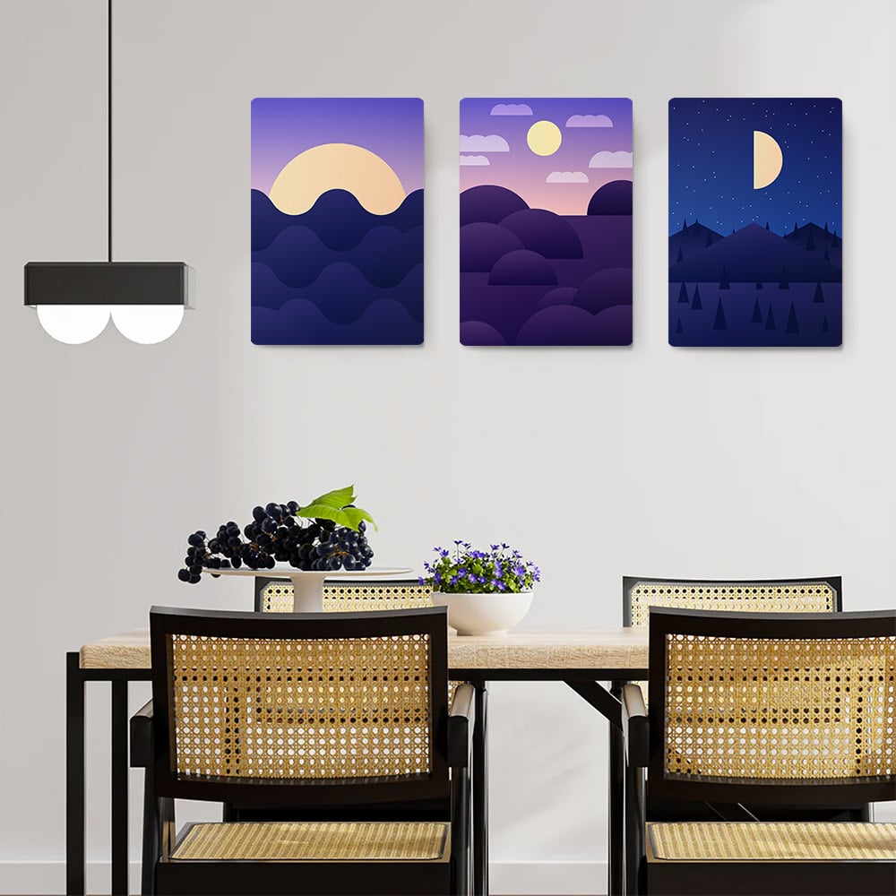Set 3 tablouri Boho minimalism peisaj munti ocean - Dimensiune multicanvas: 3 tablouri 30x45 cm