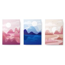 Set 3 tablouri Boho minimalism peisaje munti apa 2863