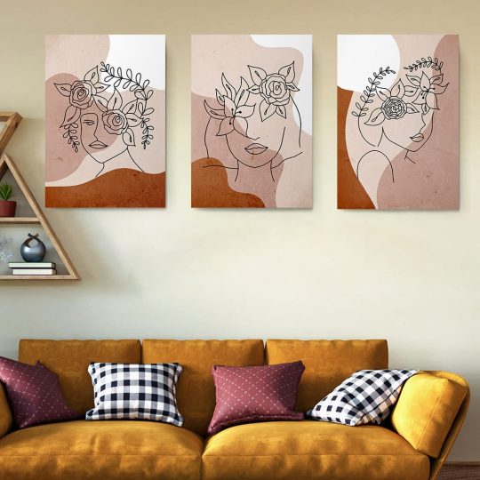 Set 3 tablouri Boho minimalism portret femei flori 2802 Living