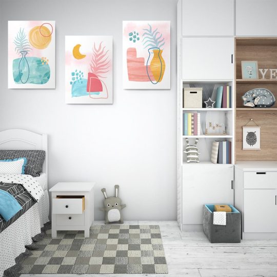 Set 3 tablouri Boho minimalism vaza frunze 2771 dormitor