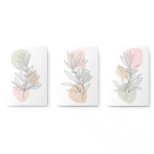 Set 3 tablouri Boho plante forme abstracte 2801