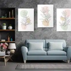 Set 3 tablouri Boho plante forme abstracte 2801 Living