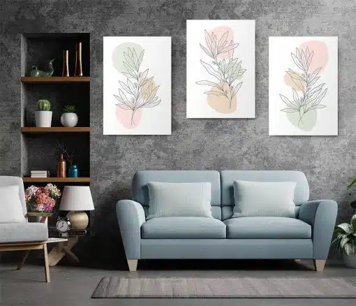 Set 3 tablouri Boho plante forme abstracte 2801 Living