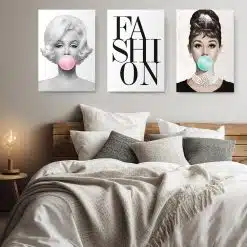 Set 3 tablouri Marilyn Monroe Audrey Hepburn 3001 dormitor