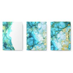 Set 3 tablouri abstract imitatie marmura albastru auriu 2751