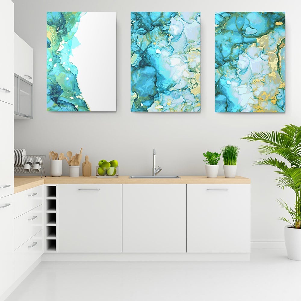 Set 3 tablouri imitatie marmura albastru - Dimensiune multicanvas: 3 tablouri 80x120 cm