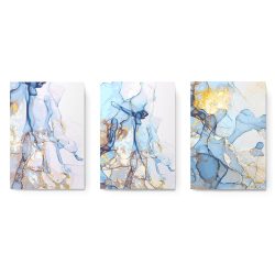 Set 3 tablouri abstract imitatie marmura albastru auriu 2753