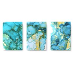 Set 3 tablouri abstract imitatie marmura albastru auriu 2755