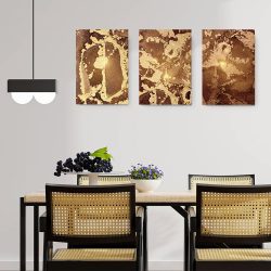 Set 3 tablouri abstract imitatie marmura maro auriu 2757 bucatarie
