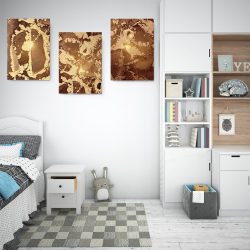 Set 3 tablouri abstract imitatie marmura maro auriu 2757 dormitor