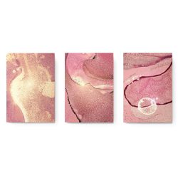 Set 3 tablouri abstract imitatie marmura roz auriu 2759