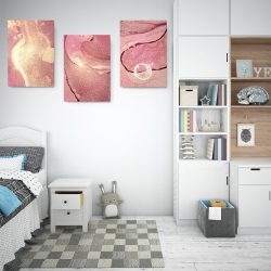Set 3 tablouri abstract imitatie marmura roz auriu 2759 dormitor