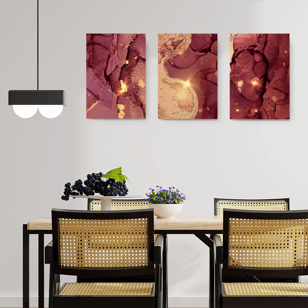 Set 3 tablouri abstract imitatie marmura roz auriu - Dimensiune multicanvas: 3 tablouri 80x120 cm