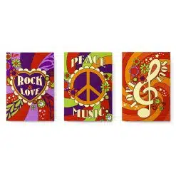 Set 3 tablouri afise muzica peace love stil hippie 2977