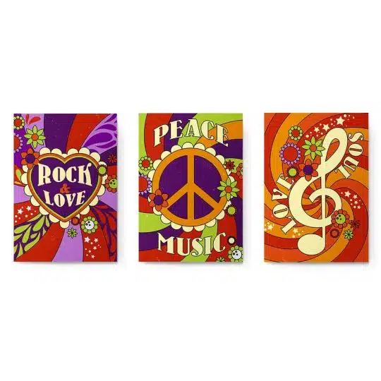 Set 3 tablouri afise muzica peace love stil hippie 2977