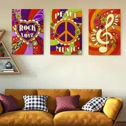 Set 3 tablouri afise muzica peace love stil hippie 2977 Living