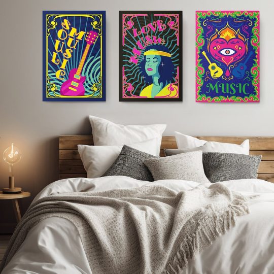 Set 3 tablouri afise muzica soul stil hippie 2979 dormitor