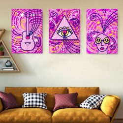Set 3 tablouri afise muzica stil hippie multicanvas 2972 Living