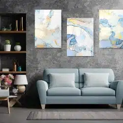 Set 3 tablouri canvas abstract imitatie marmura albastru 2752 living