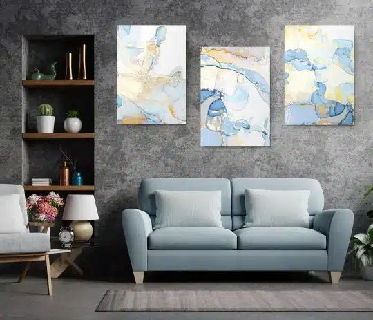 Set 3 tablouri canvas abstract imitatie marmura albastru 2752 living