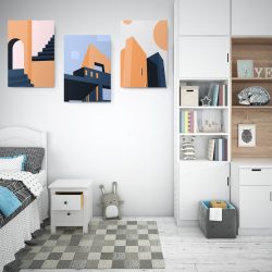 Set 3 tablouri cladiri geometrice minimaliste 2813 dormitor