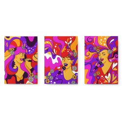 Set 3 tablouri femeie cantand stil hippie 2976