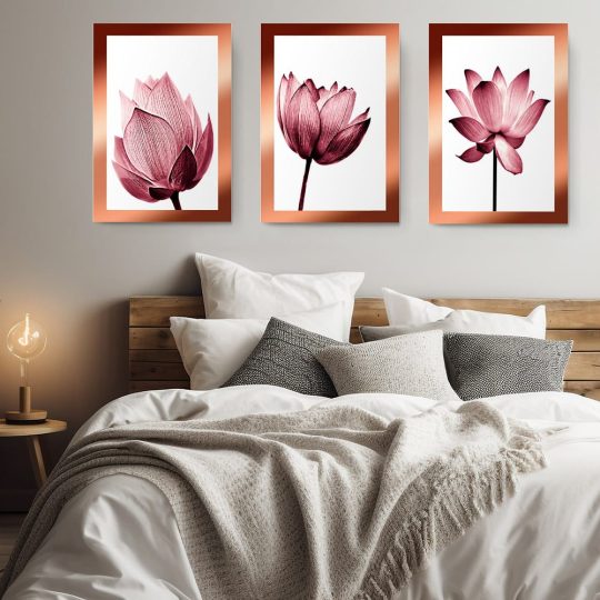 Set 3 tablouri floare lotus multicanvas 2992 dormitor
