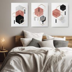 Set 3 tablouri forme geometrice hexagoane 2964 dormitor