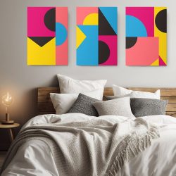 Set 3 tablouri forme geometrice multicanvas 2946 dormitor