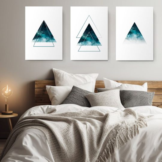 Set 3 tablouri forme geometrice triunghi 3008 dormitor