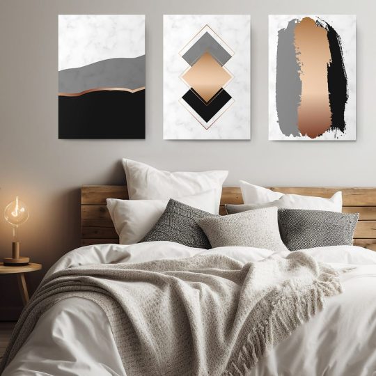 Set 3 tablouri minimaliste forme abstracte 2952 dormitor