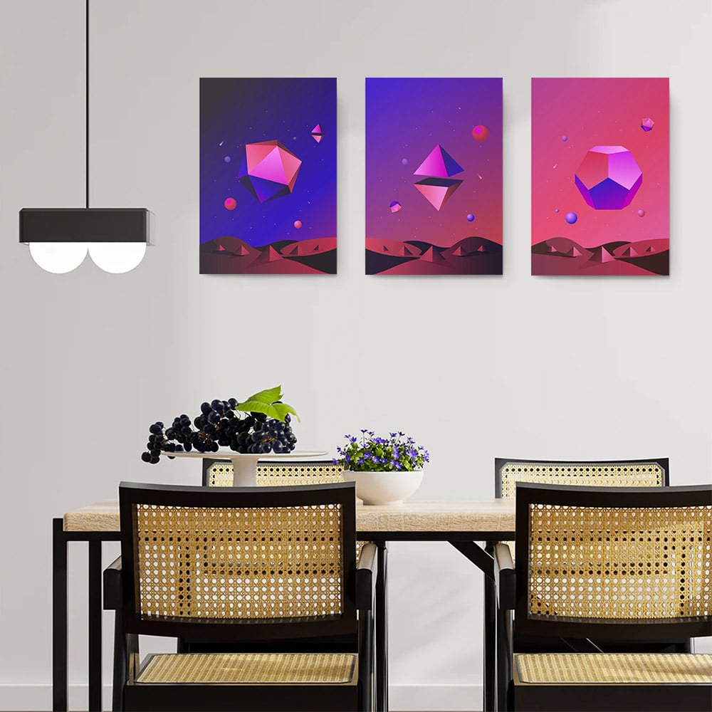 Set 3 tablouri minimaliste forme abstracte geometrice - Dimensiune multicanvas: 3 tablouri 60x90 cm