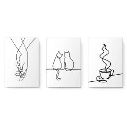 Set 3 tablouri minimaliste pisici maini cafea 2993