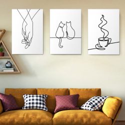 Set 3 tablouri minimaliste pisici maini cafea 2993 Living