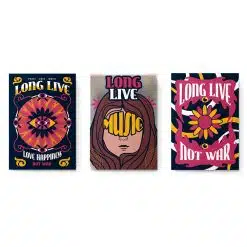 Set 3 tablouri muzica long live not war stil hippie 2978