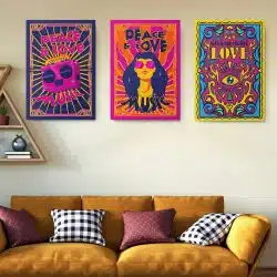 Set 3 tablouri muzica peace love stil hippie 2980 Living