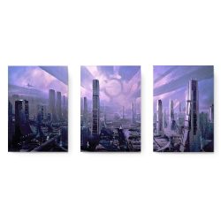 Set 3 tablouri peisaj urban futurist multicanvas 3017
