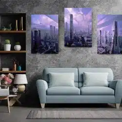 Set 3 tablouri peisaj urban futurist multicanvas 3017 Living